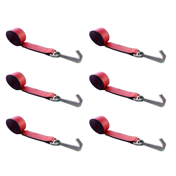 Tie 4 Safe 2" x 10' Lasso Strap w/ Mini J Hook for Towing Wrecker Trailer Tie Down Red, 6PK TWS65-5210-J-R-6 - main